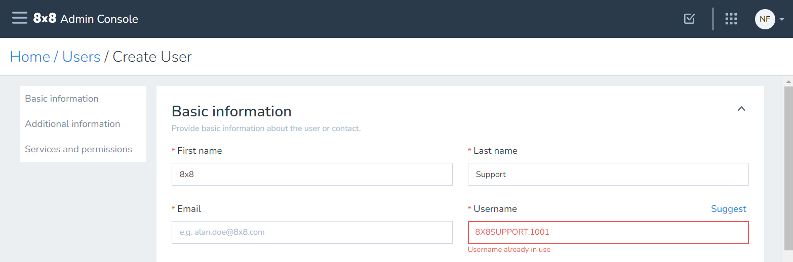 Admin Console Username already in use.png